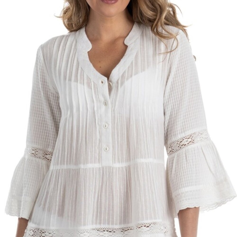 Like new! DOTTI White Cotton Boho Shabby Chic Swim Coverup Size Medium - Picture 2 of 13
